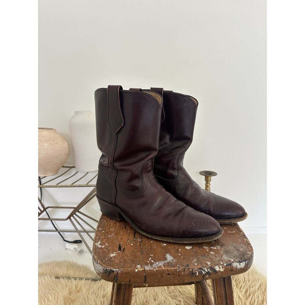 Vintage 1980s Burgundy Frye Cowboy Boots Leather Size 10.5